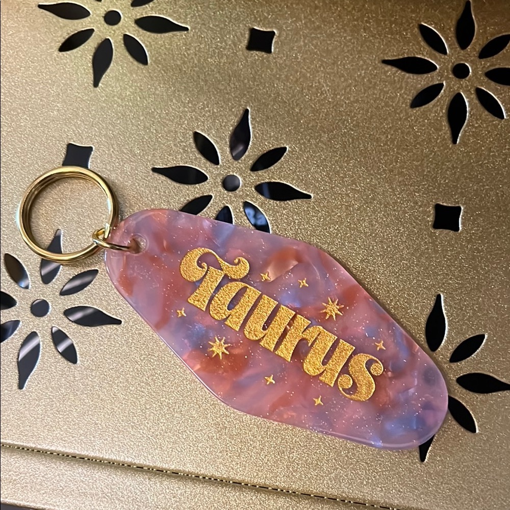 Pink and Gold Glitter Keychain Taurus